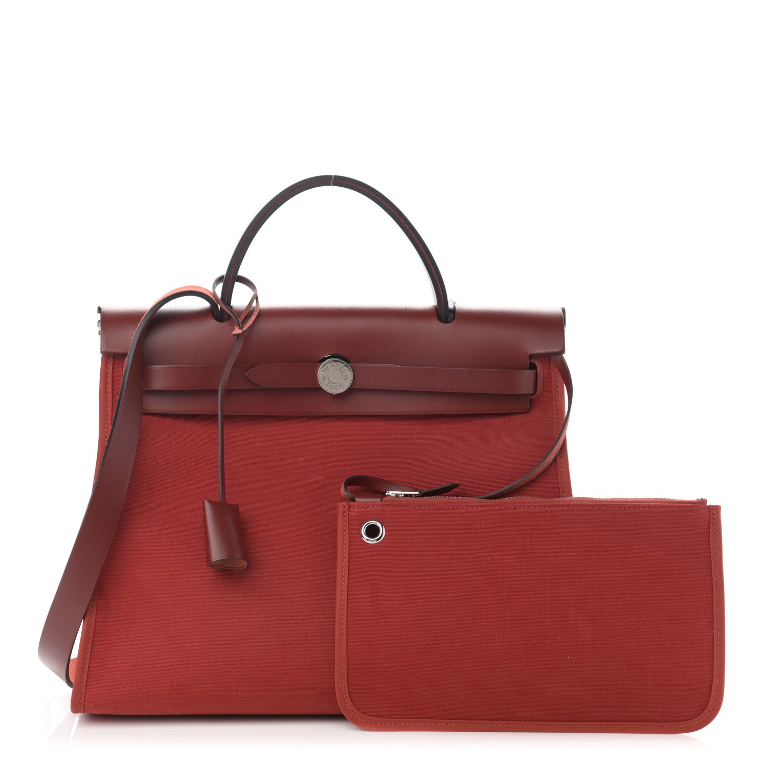 Hermes Vache Hunter Toile Herbag Zip 31 PM Rouge Grenat Rouge H 1 of 13