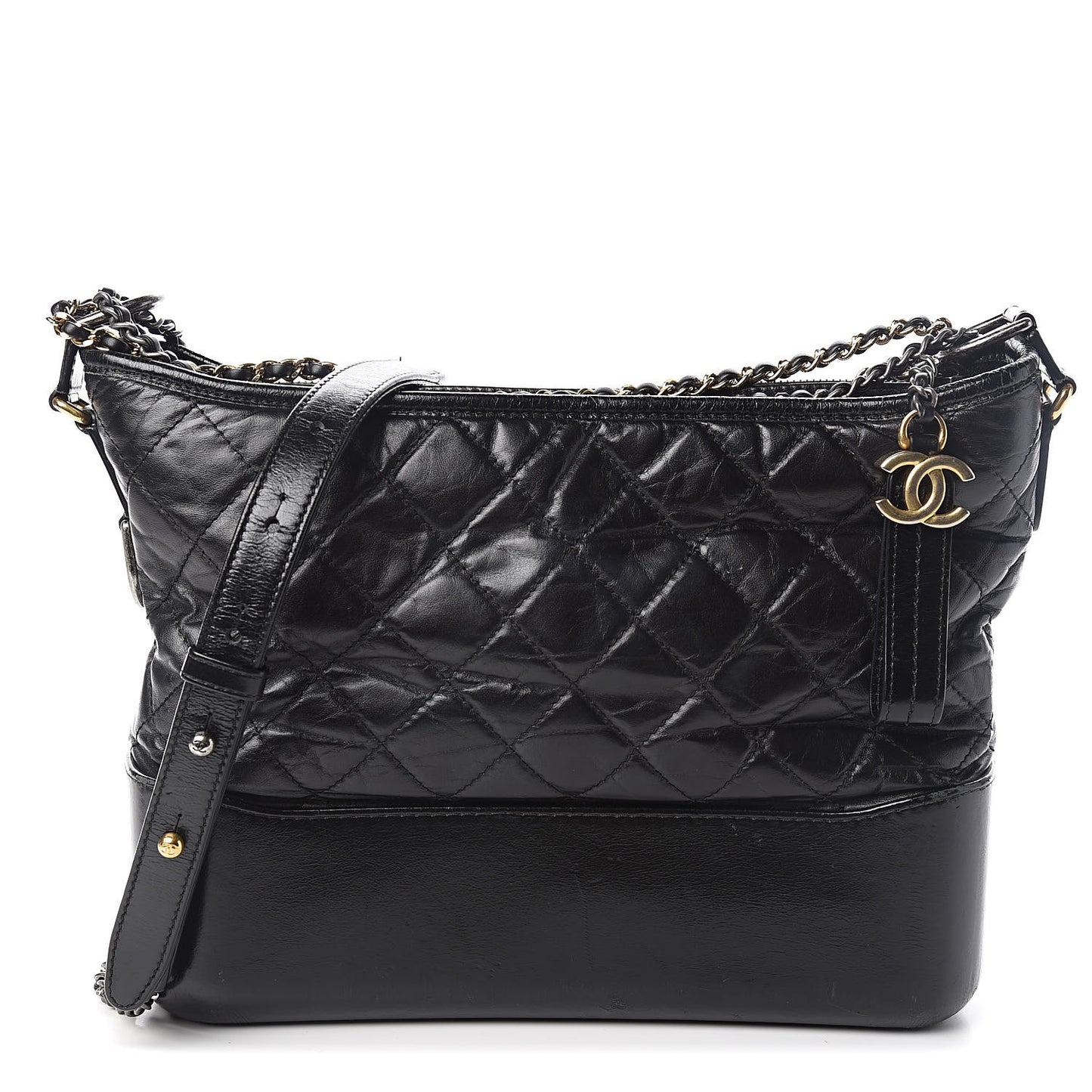 Aged Calfskin Quilted Medium Gabrielle Hobo Black