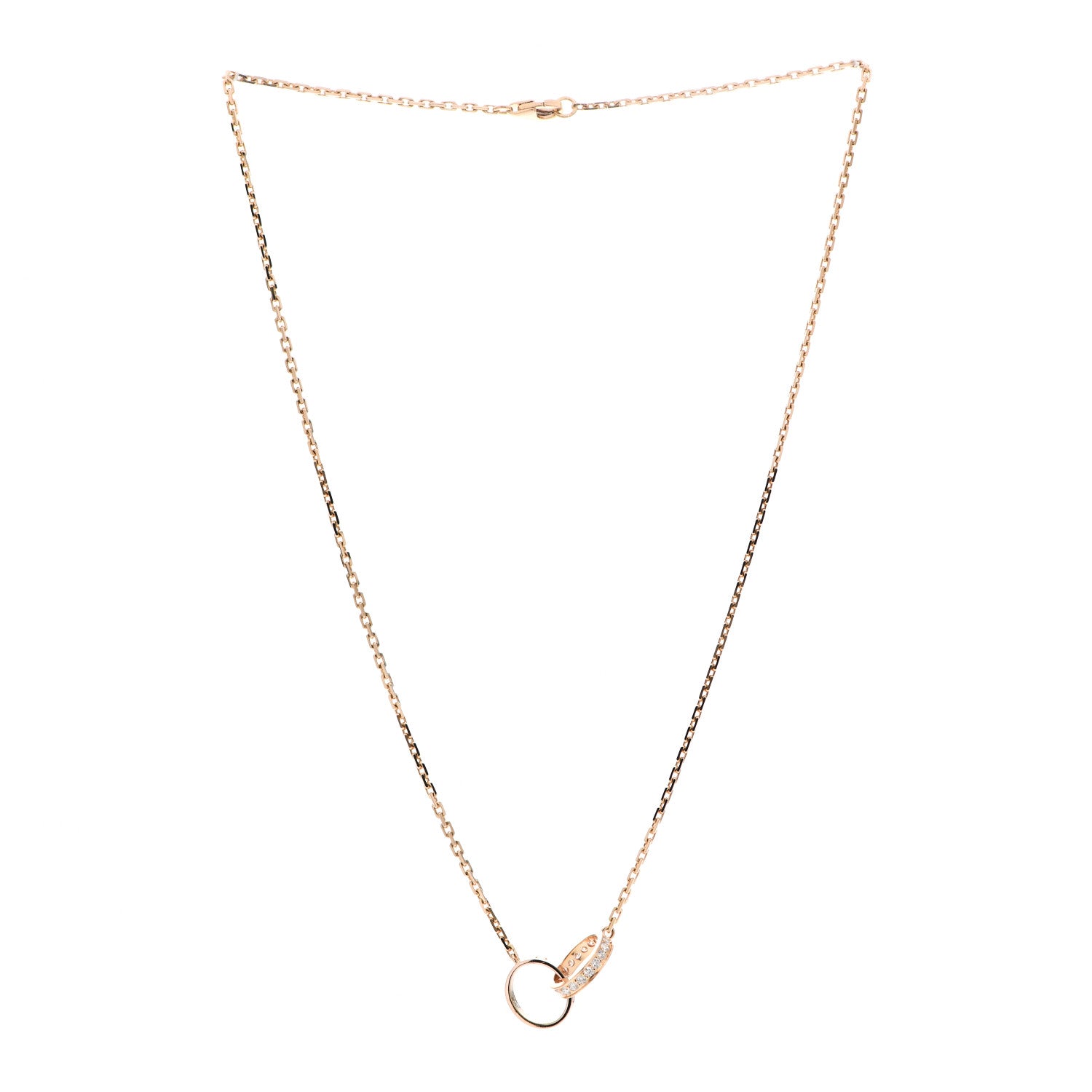 Cartier 18K Pink Gold Diamond Interlocking LOVE Necklace 3 of 6