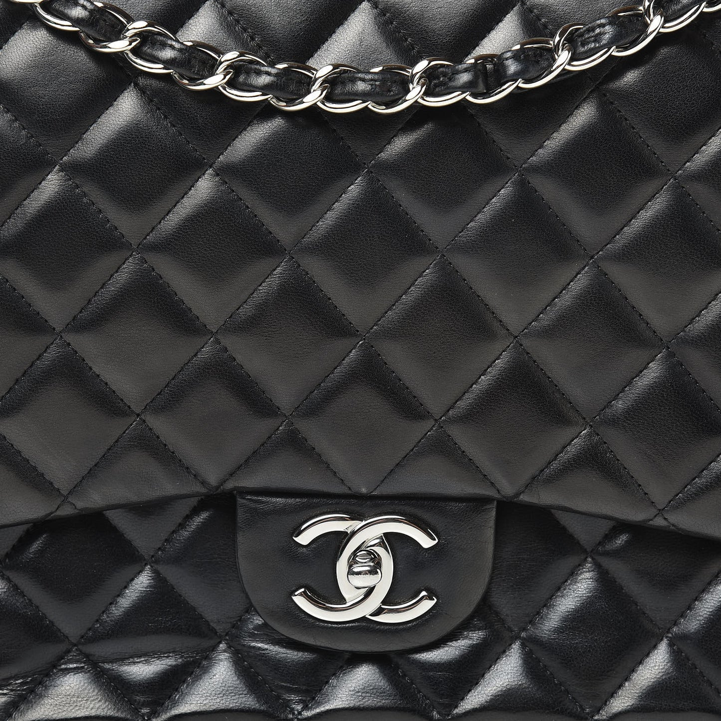 Lambskin Quilted Maxi Double Flap Black