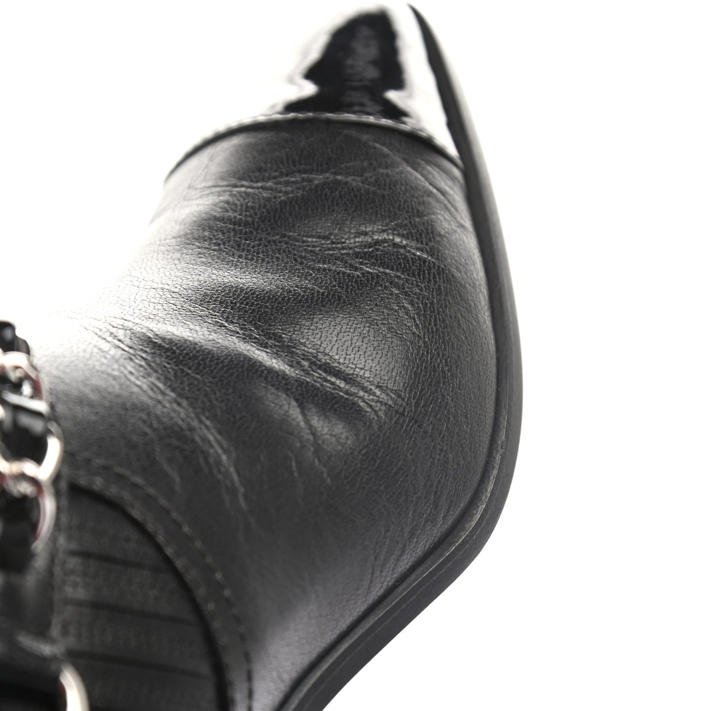 Goatskin Patent CC Cap Toe Chain Boots 36 Black