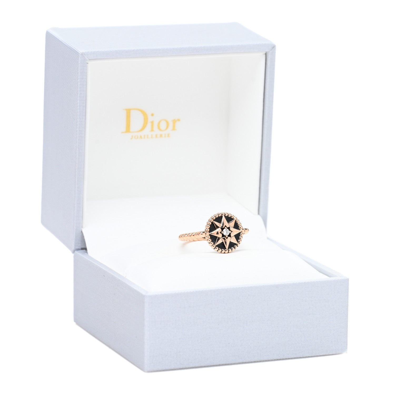 Christian Dior 18K Rose Gold Diamond Black Onyx Rose Des Vents Ring 55 7.25 5 of 5