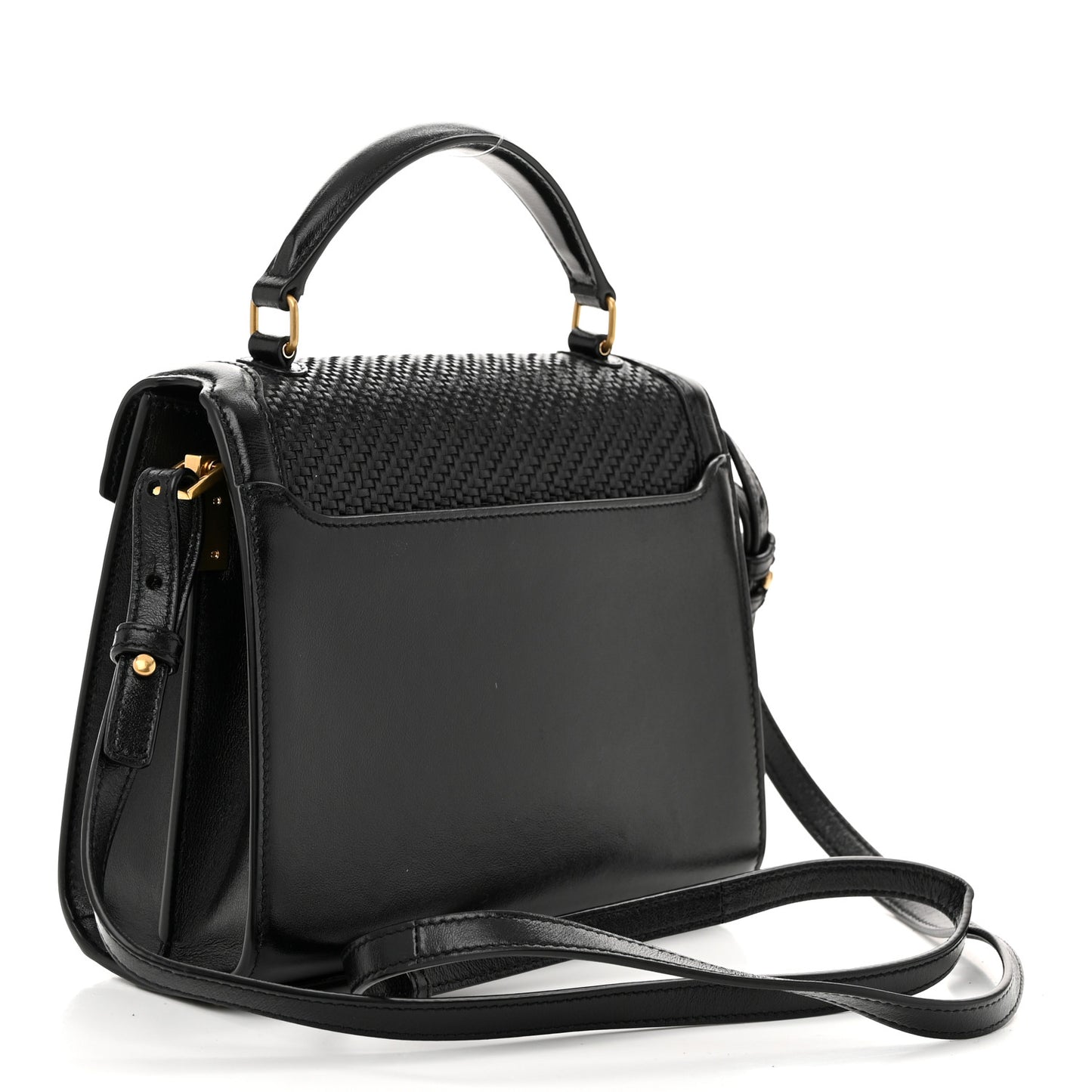 Calfksin Woven Mini Classic Monogram Cassandra Top Handle Black