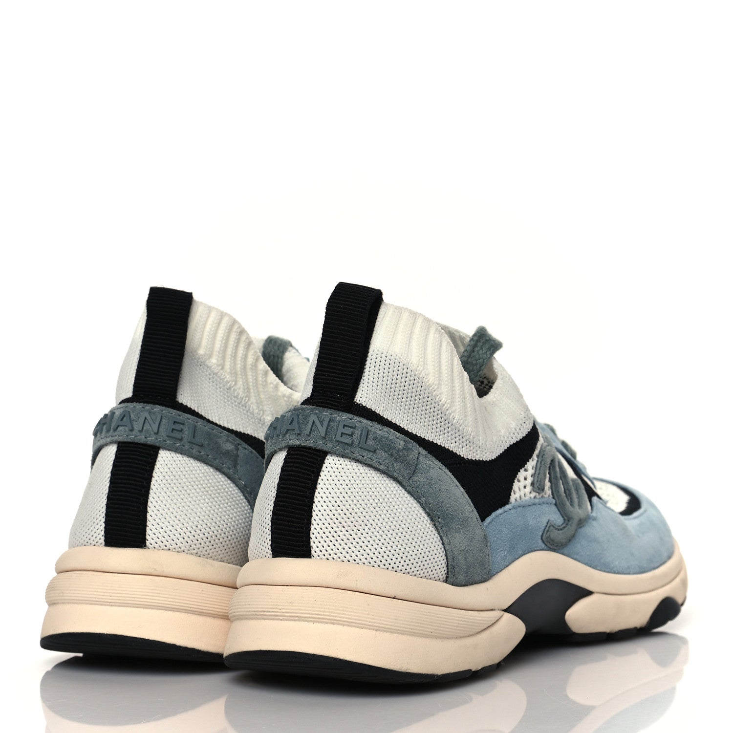 Chanel Mesh Suede Fabric Womens CC Sneakers 39.5 Blue Black White 4 of 7