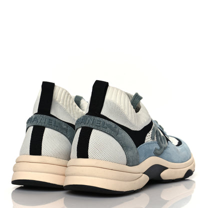 Chanel Mesh Suede Fabric Womens CC Sneakers 39.5 Blue Black White 4 of 7