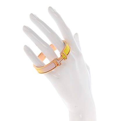 Hermes Enamel Narrow Clic Clac H Fusion Bracelet PM Rose Candeur Jaune Tennis 2 of 5