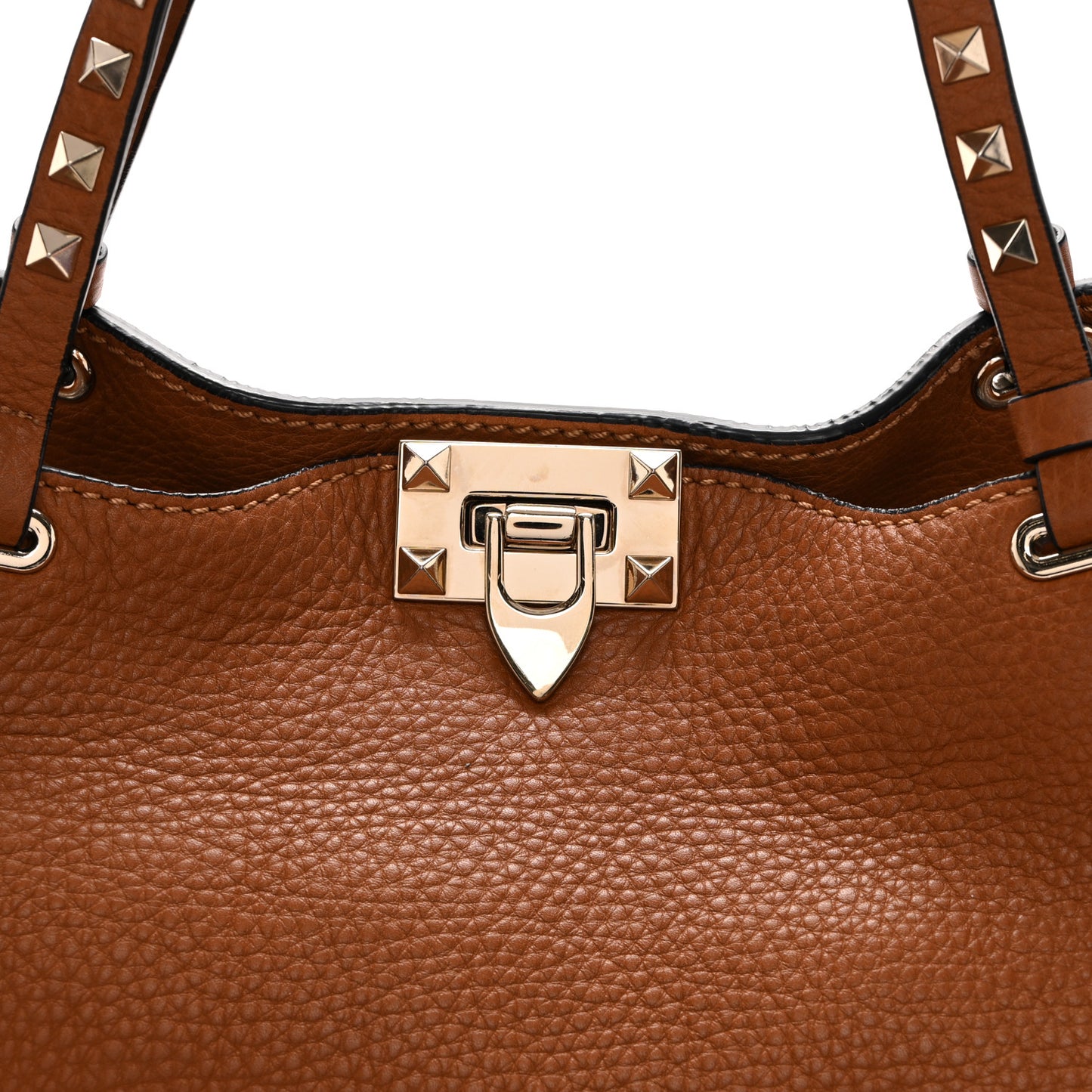 Pebbled Calfskin Medium Rockstud Tote Light Cuir