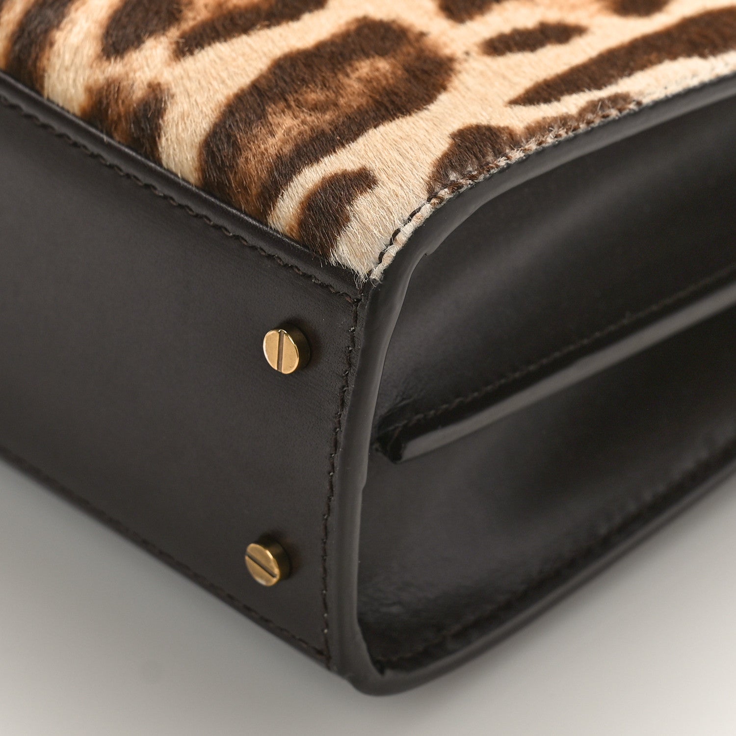 Saint Laurent Calfskin Pony Hair Leopard Print Mini Monogram Cassandra Top Handle Brown 9 of 9