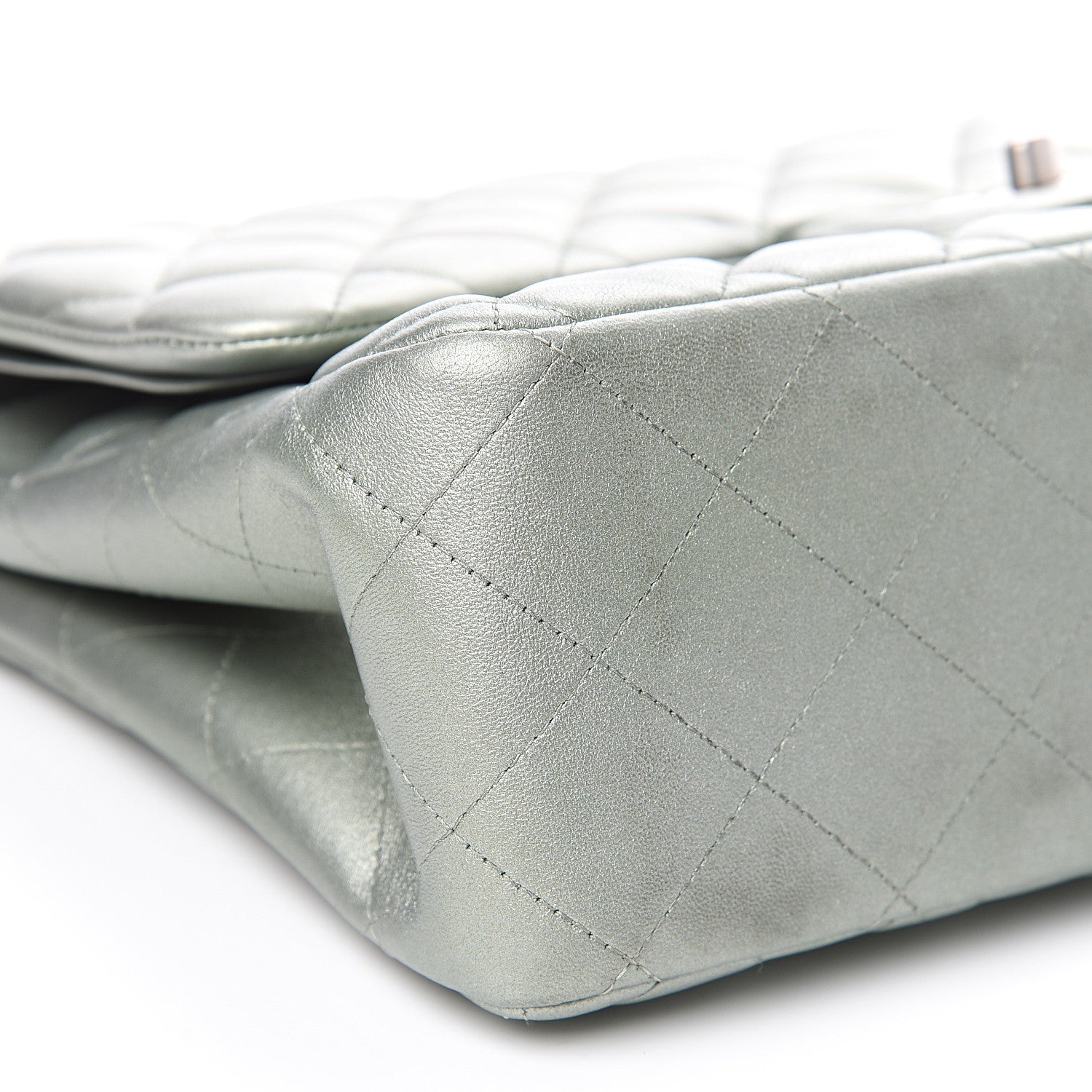 Chanel Metallic Lambskin Quilted Jumbo Double Flap Green 10 of 16