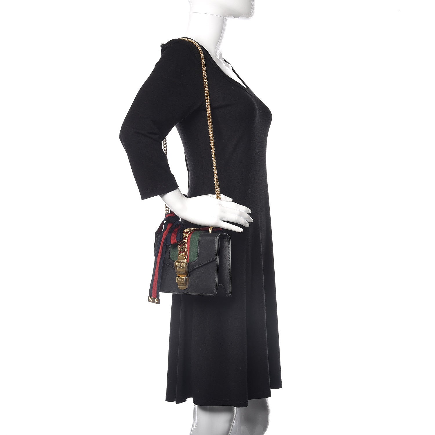 Gucci Calfskin Mini Sylvie Chain Shoulder Bag Black 2 of 19
