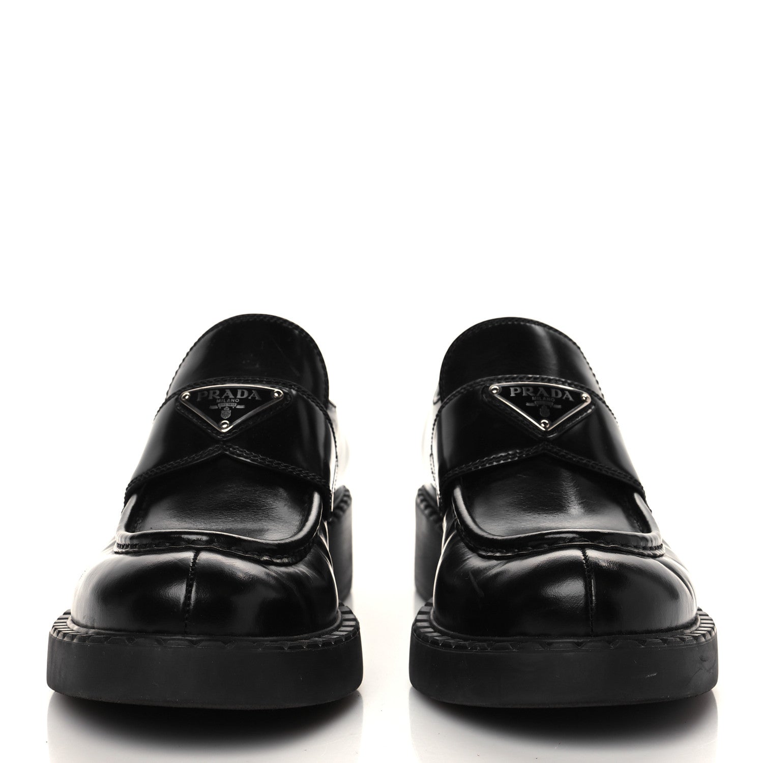 Prada Spazzolato Metal Triangle Logo 50mm Loafers 39.5 Black 3 of 8
