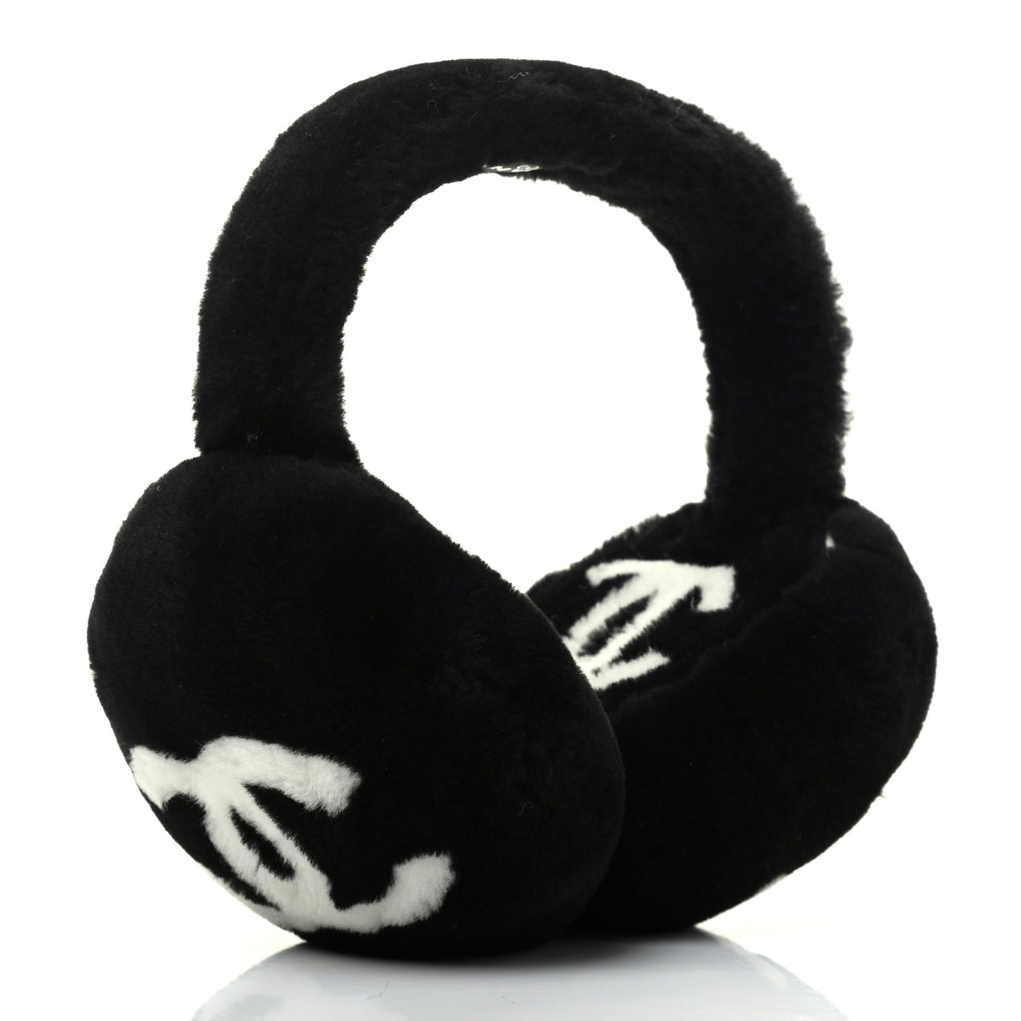 Shearling CC Ear Muffs Black White