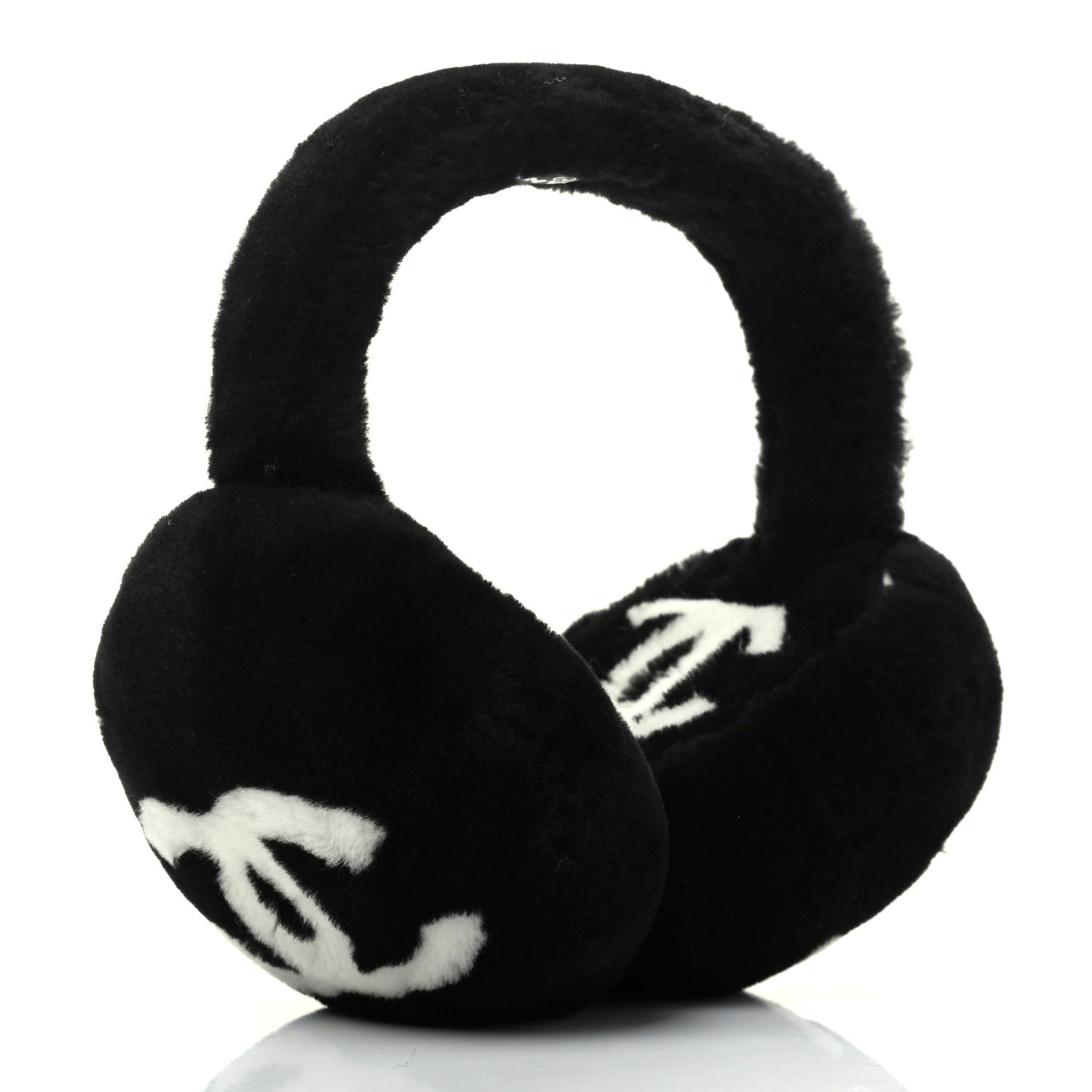 Chanel Shearling CC Ear Muffs Black White 3 of 6