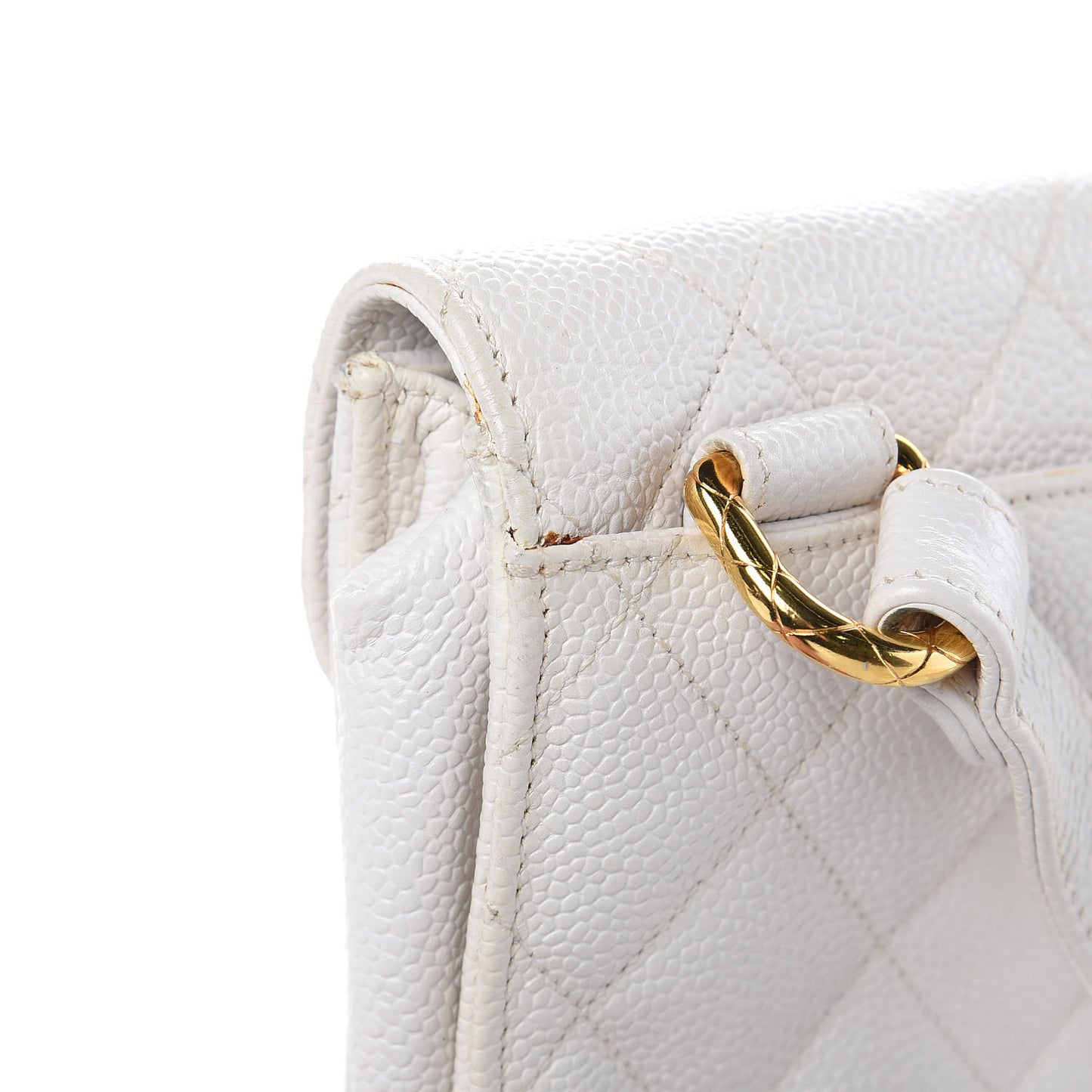 Caviar Quilted Single Flap Shoulder Bag White