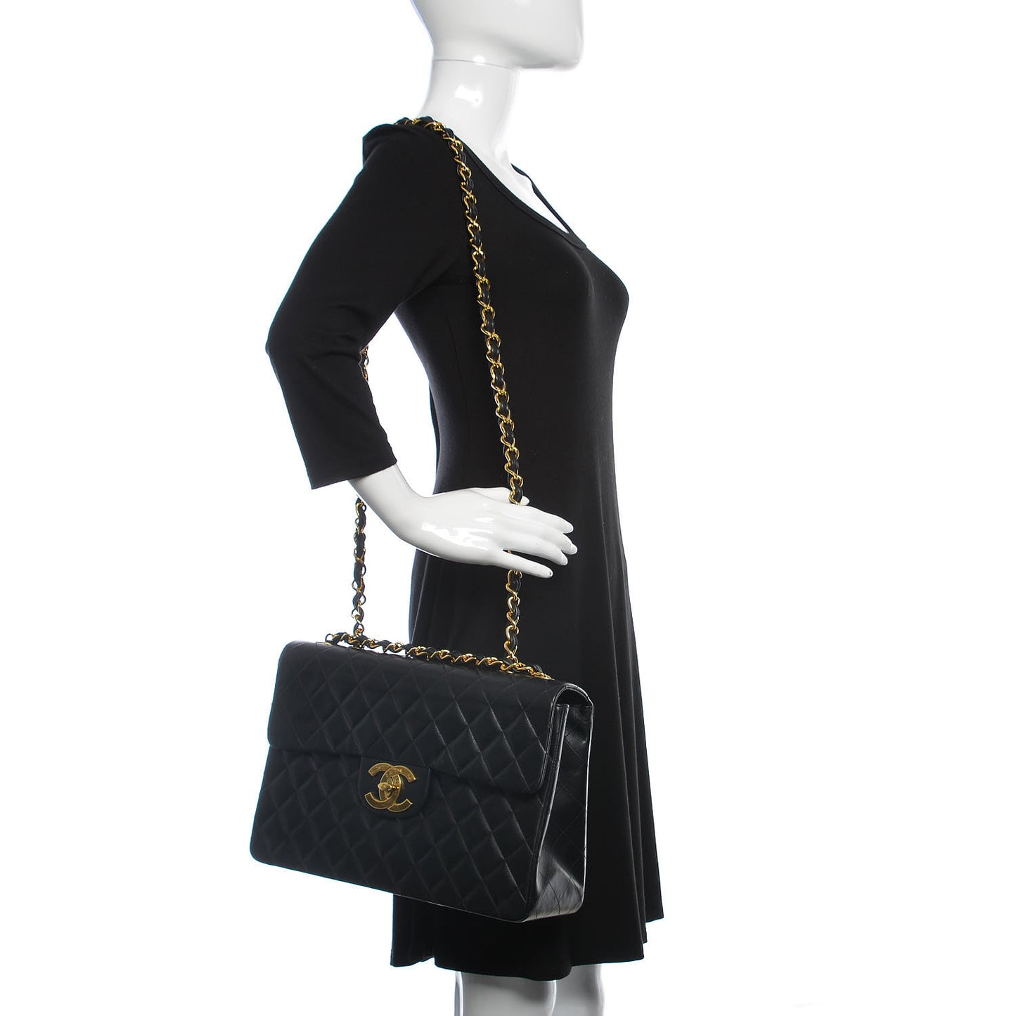 Lambskin Quilted XL Jumbo Single Flap Black