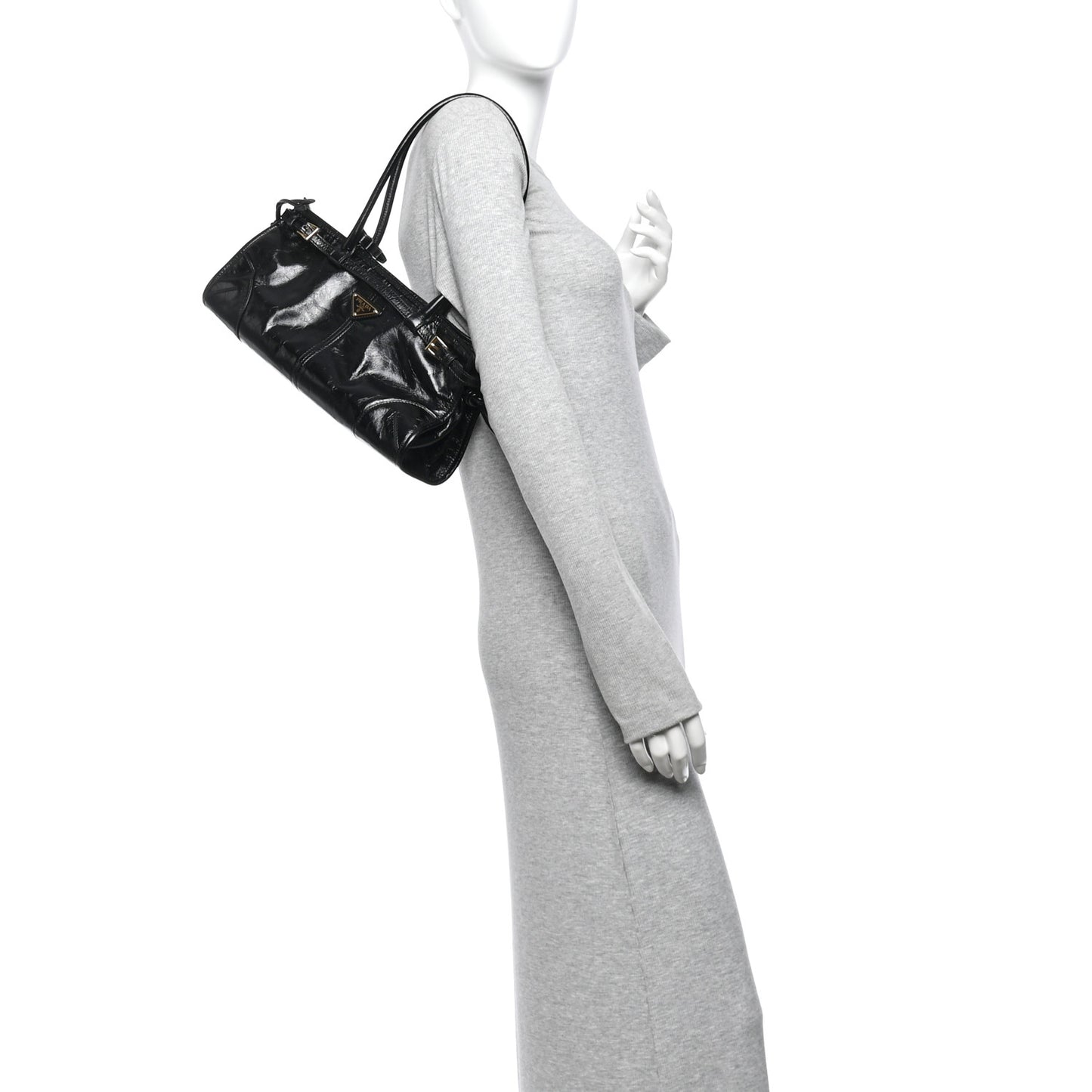 Glossy Calfskin Triangle Medium Bonnie Shoulder Bag Black