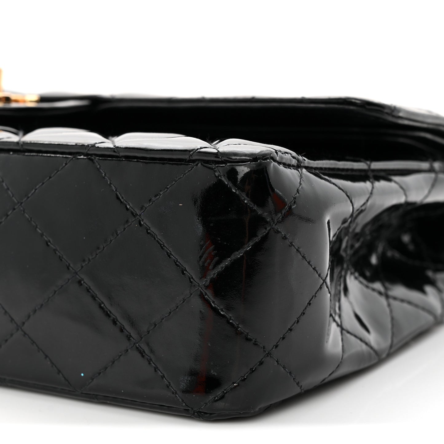 Patent Quilted Medium Double Flap Black