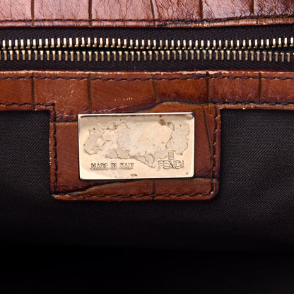 Fendi Zucca Calfskin Crocodile Embossed Chef Hobo Tobacco 6 of 11