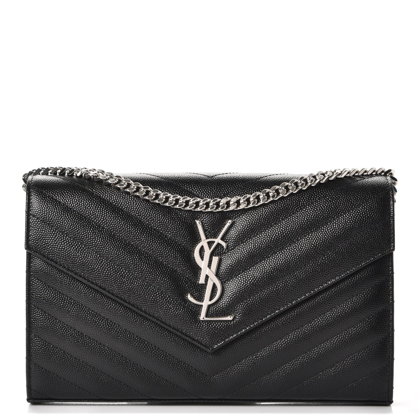 Grain De Poudre Matelasse Chevron Monogram Chain Wallet Black