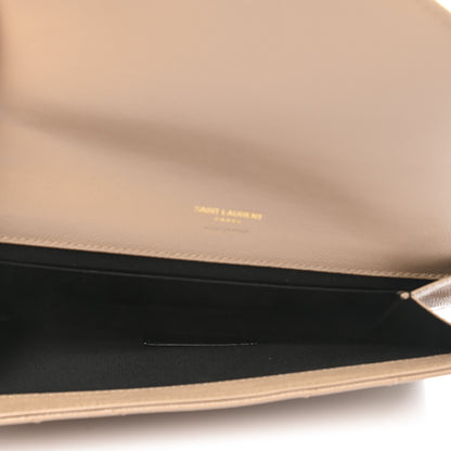 Saint Laurent Grain De Poudre Matelasse Chevron Monogram Envelope Clutch Dark Beige 4 of 10
