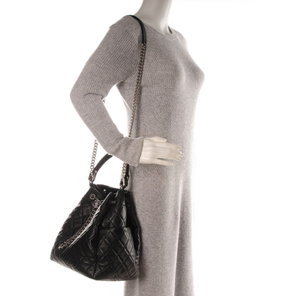 Chanel Lambskin Quilted Large Chain Bucket Bag Black 2 of 6