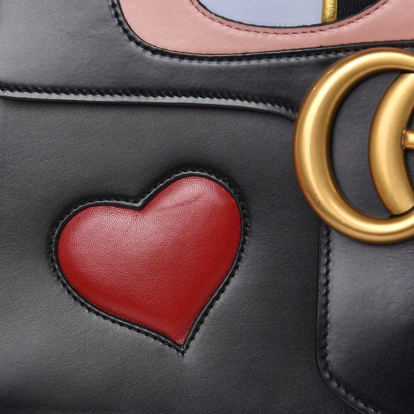 Calfskin Web Heart Medium GG Marmont Chain Handle Bag Black