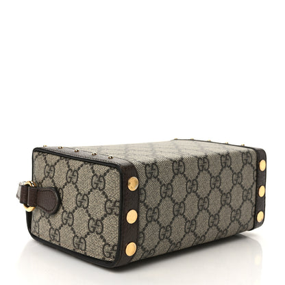 Gucci GG Supreme Monogram Textured Dollar Calfskin Mini Trunk Shoulder Bag Beige Ebony New Acero 4 of 9