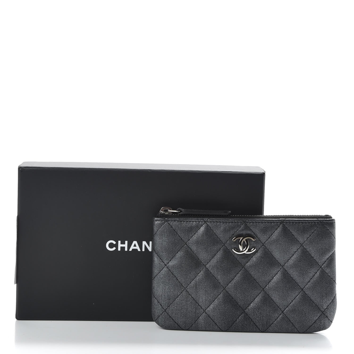 Chanel Metallic Goatskin Quilted Small Cosmetic Case Dark Grey 8 of 8