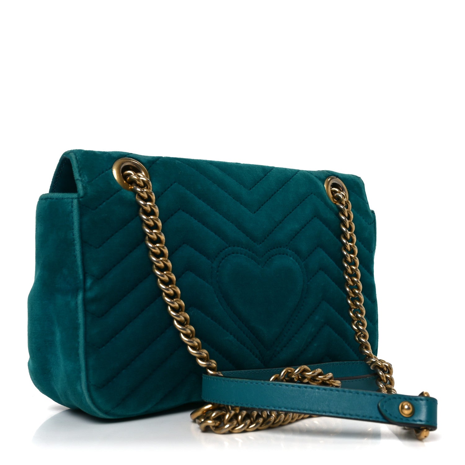 Gucci Velvet Matelasse Small GG Marmont Shoulder Bag Pavone Cyan 3 of 10