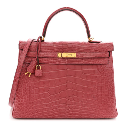Hermes Matte Alligator Kelly Retourne 35 Rose De Bois 1 of 17