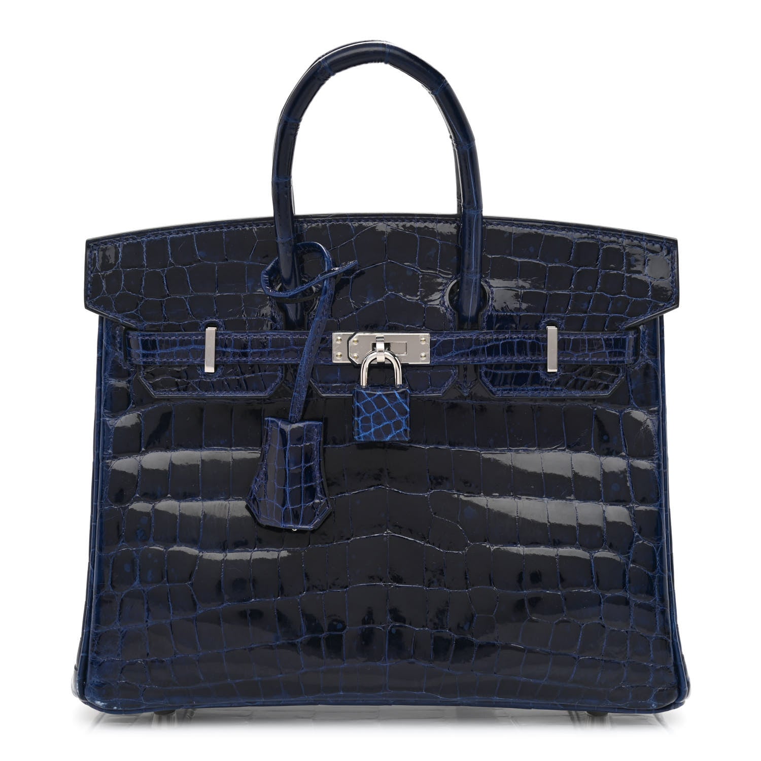 Hermes Shiny Niloticus Crocodile Birkin 25 Bleu Saphir 1 of 12
