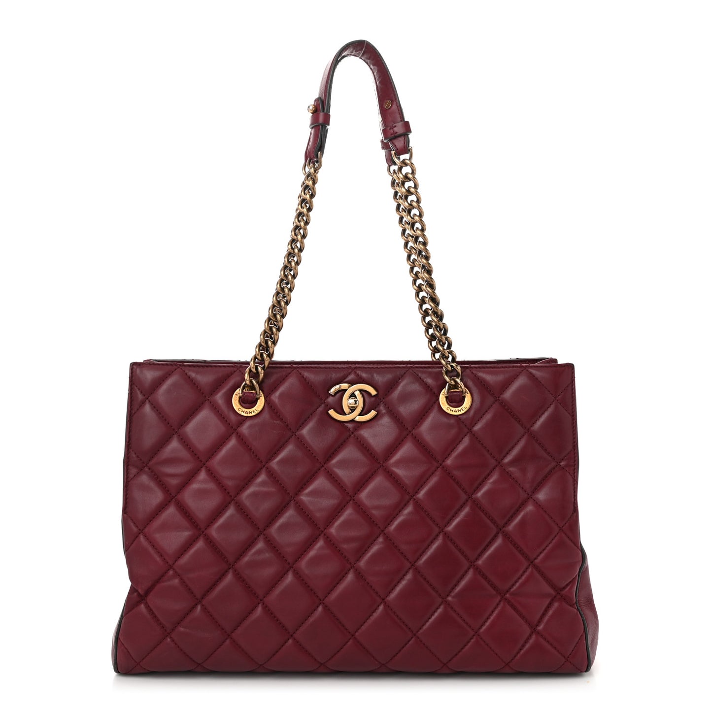 Calfskin Quilted Perfect Edge Tote Burgundy