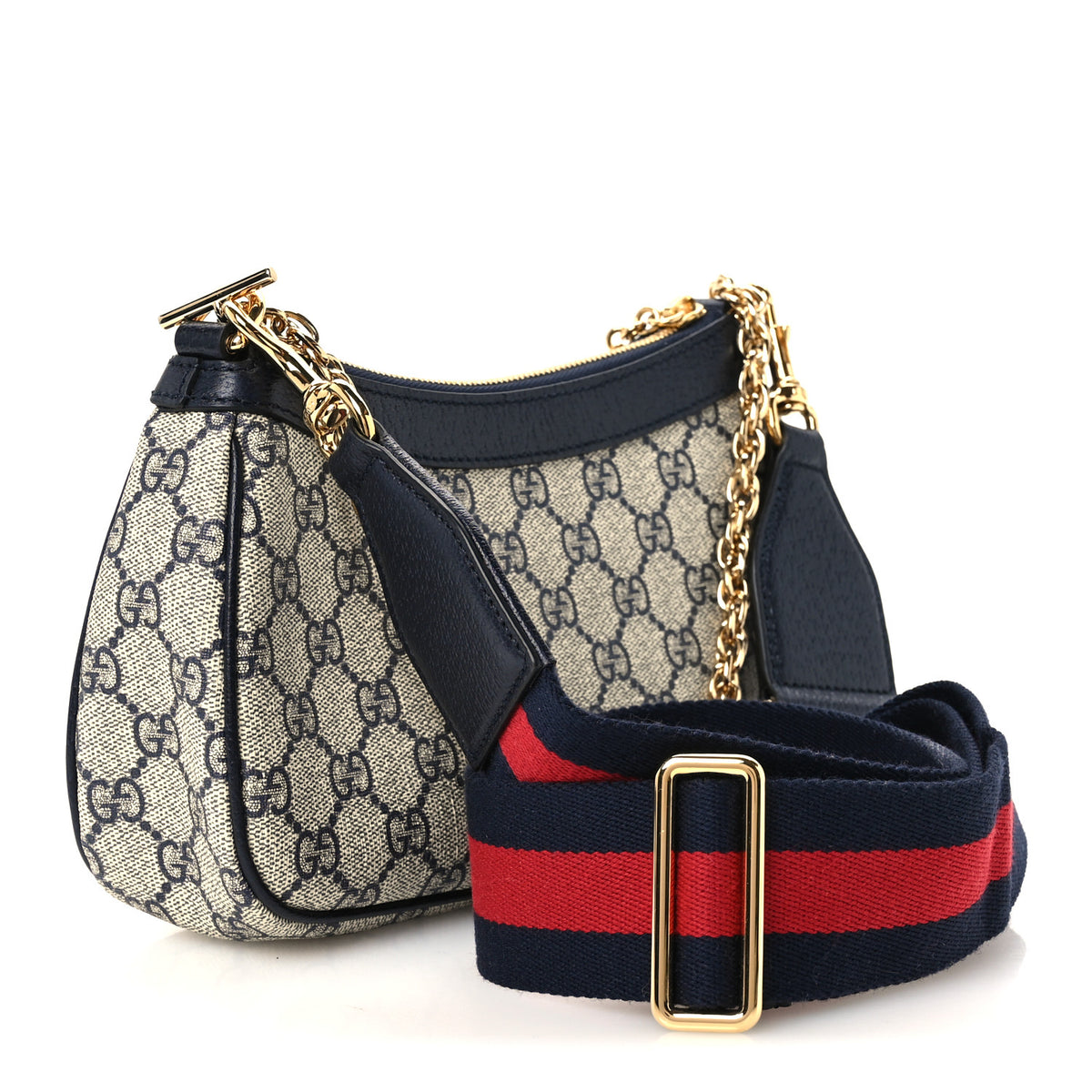 Gucci GG Supreme Monogram Textured Dollar Calfskin Web Small Ophidia GG Handbag Beige Blue 3 of 11