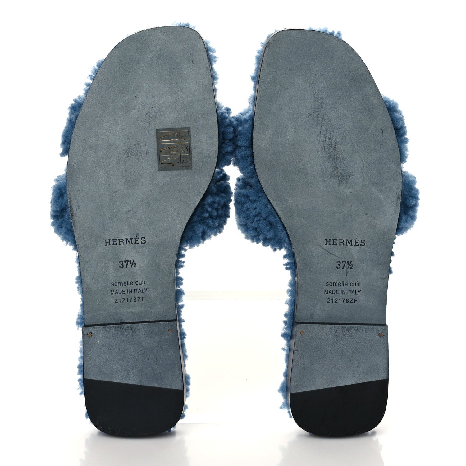 Hermes Woolskin Oran Sandals 37.5 Bleu 5 of 8