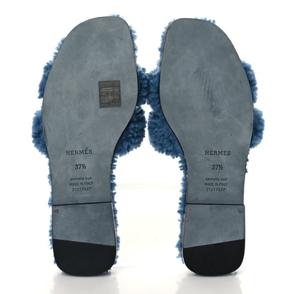 Hermes Woolskin Oran Sandals 37.5 Bleu 5 of 8