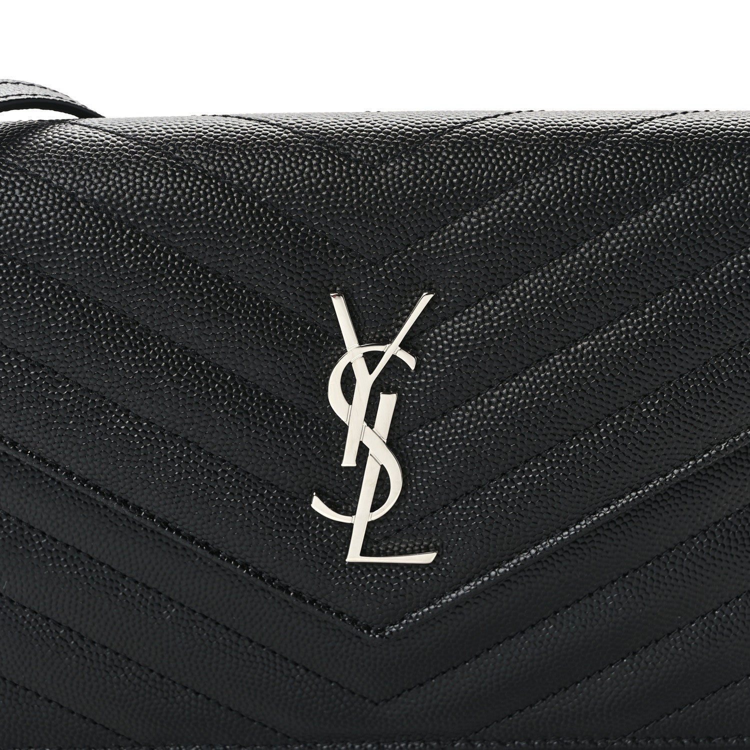 Saint Laurent Grain De Poudre Matelasse Chevron Monogram Envelope Chain Wallet Black 7 of 11