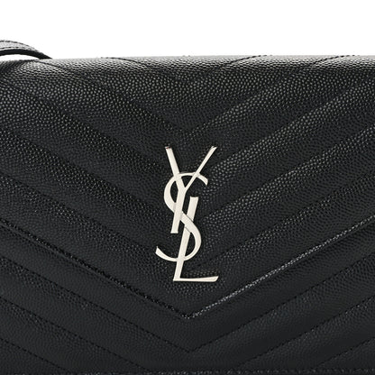 Saint Laurent Grain De Poudre Matelasse Chevron Monogram Envelope Chain Wallet Black 7 of 11