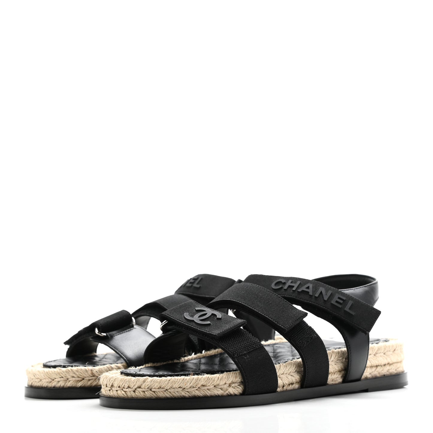 Stretch Fabric Lambskin CC Flat Sandals 39 Black