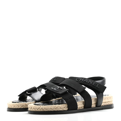 Chanel Stretch Fabric Lambskin CC Flat Sandals 39 Black 3 of 7