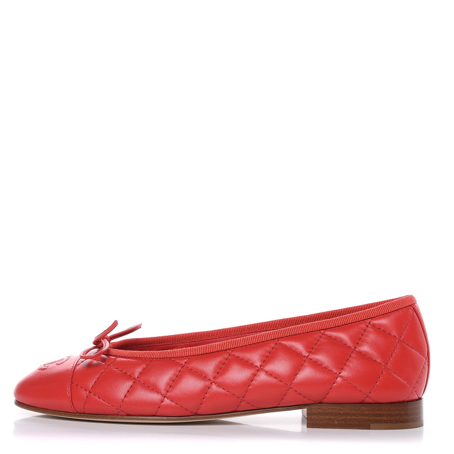 Lambskin Quilted CC Cap Toe Ballerina Flats 36.5 Light Red