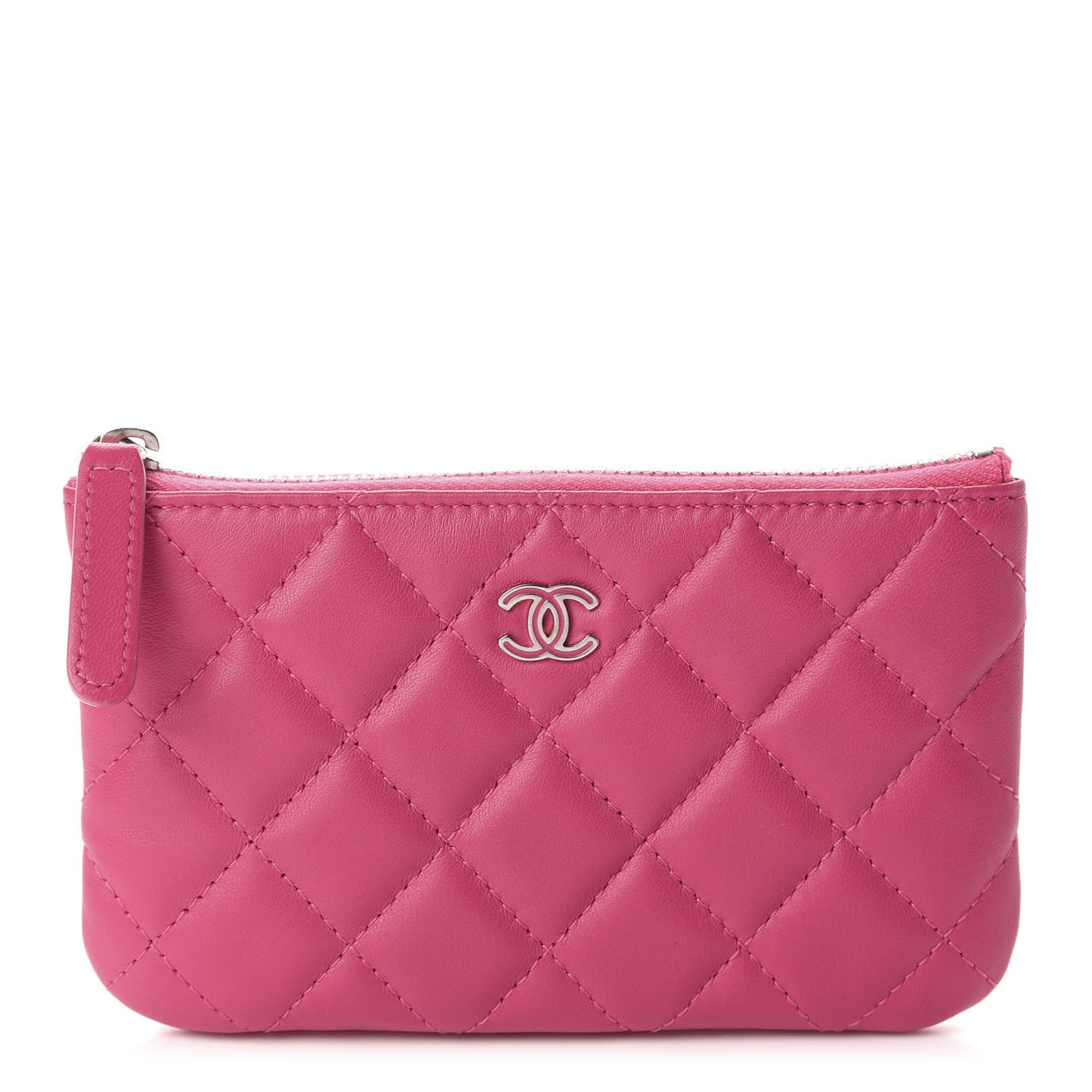 Lambskin Quilted Small Cosmetic Case Fuchsia
