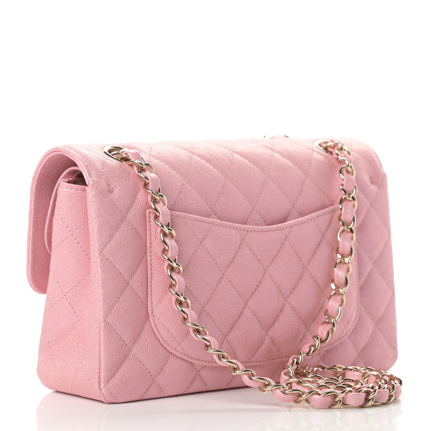Iridescent Caviar Quilted Small Double Flap Pink