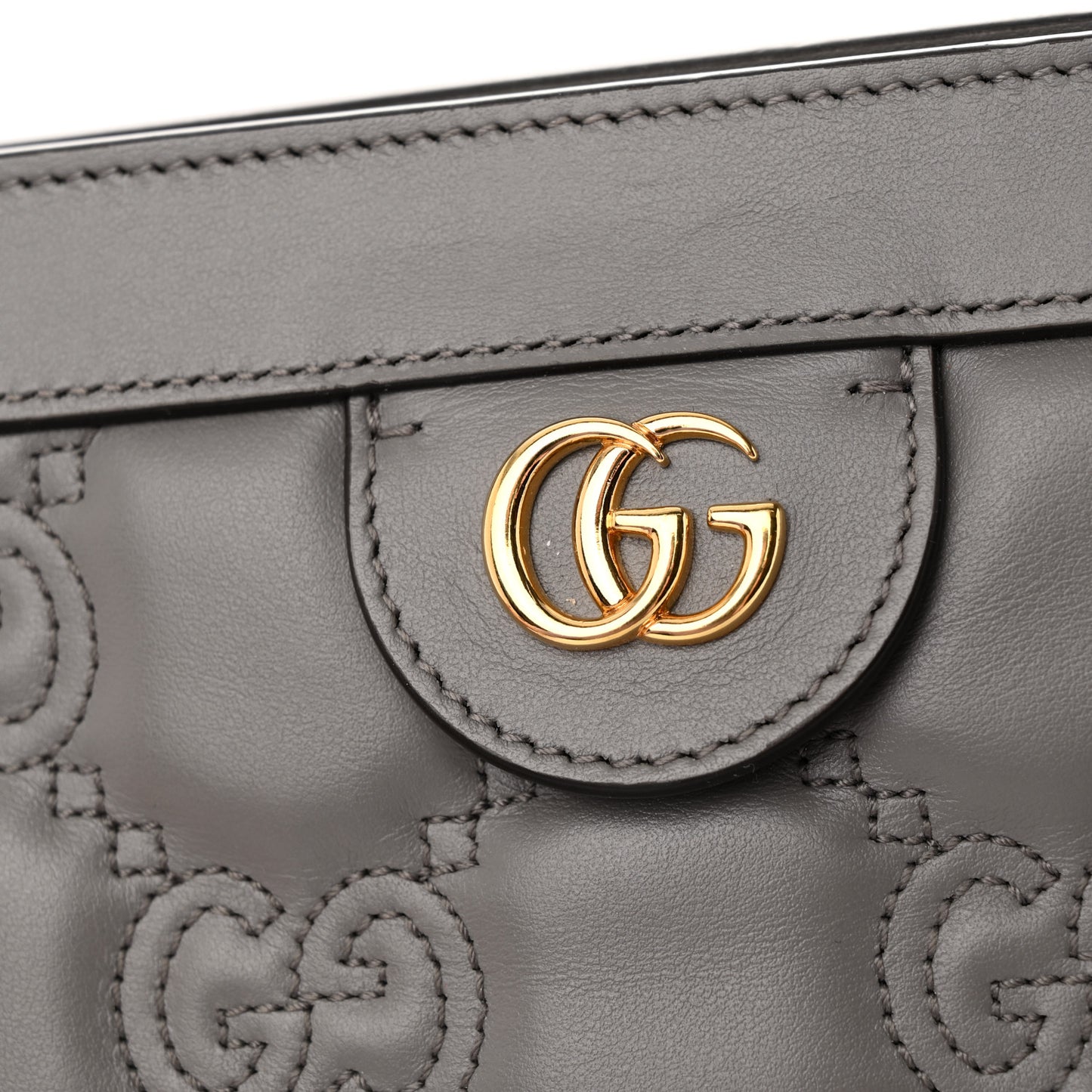 Calfskin GG Matelasse Small Slim Chain Shoulder Bag Dusty Grey Natural