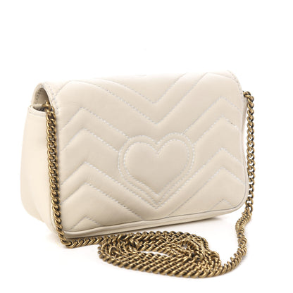 Gucci Calfskin Matelasse Super Mini GG Marmont Shoulder Bag White 3 of 13