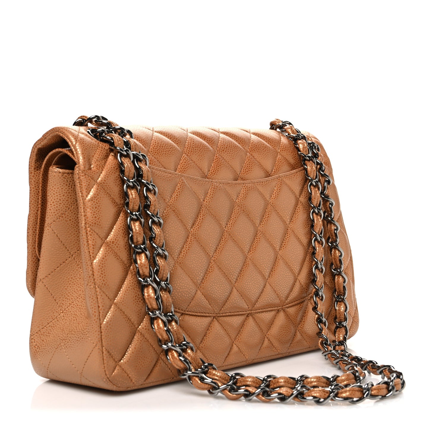 Metallic Caviar Quilted Jumbo Double Flap Copper