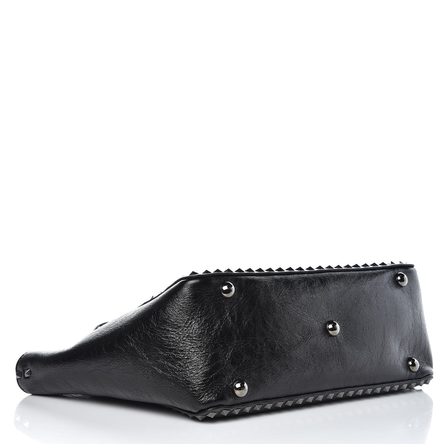 Craquele Calfskin Medium Rockstud Tote Black