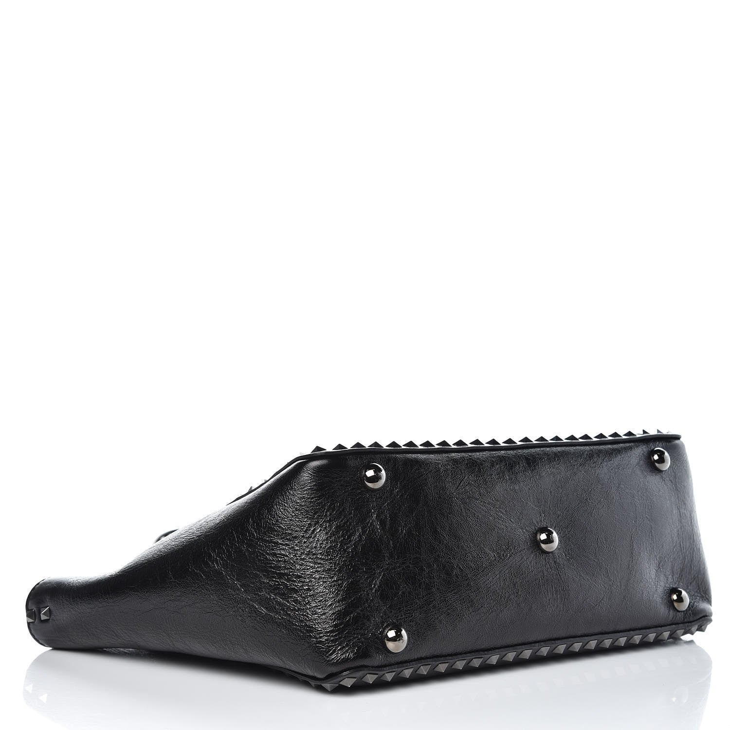Valentino Garavani Craquele Calfskin Medium Rockstud Tote Black 5 of 9