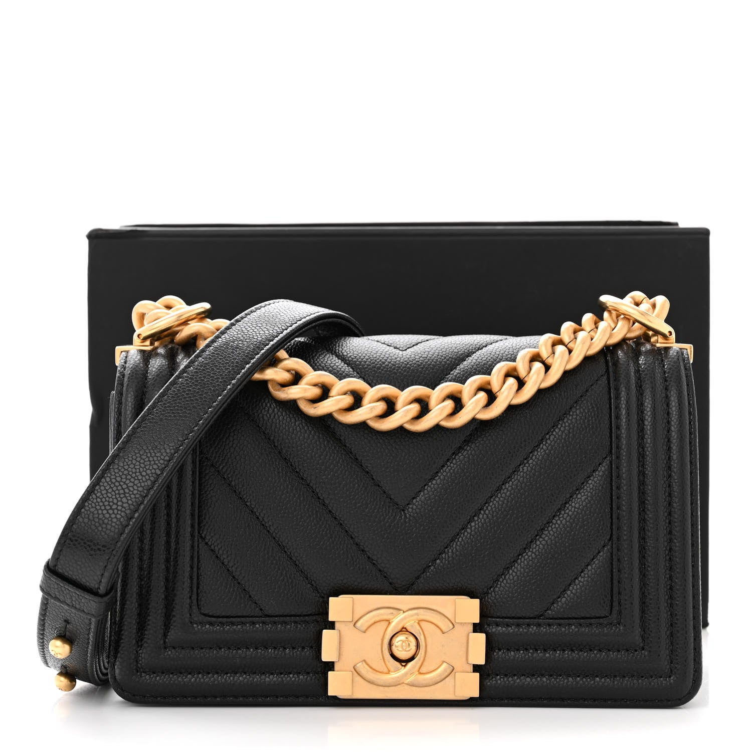 Chanel Caviar Chevron Quilted Small Boy Flap Black 11 of 11