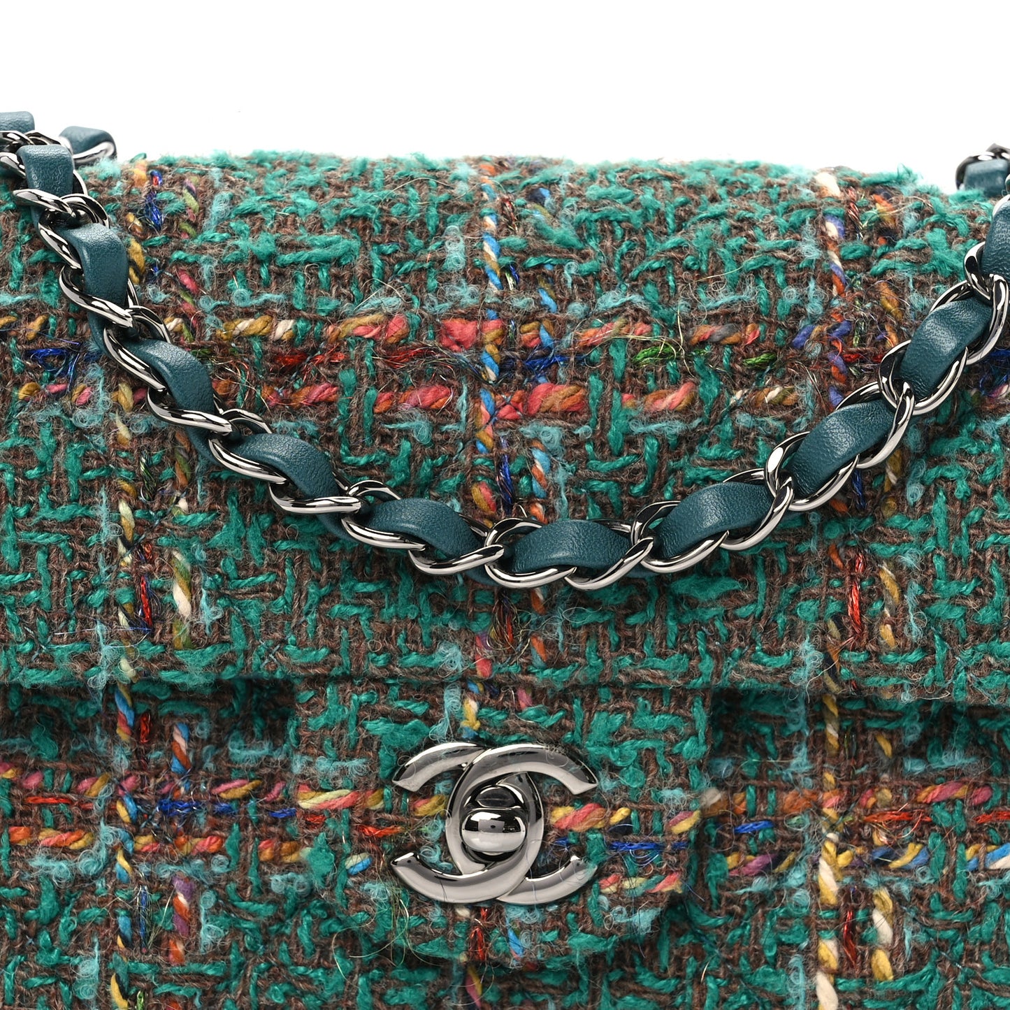 Tweed Quilted Mini Rectangular Flap Green