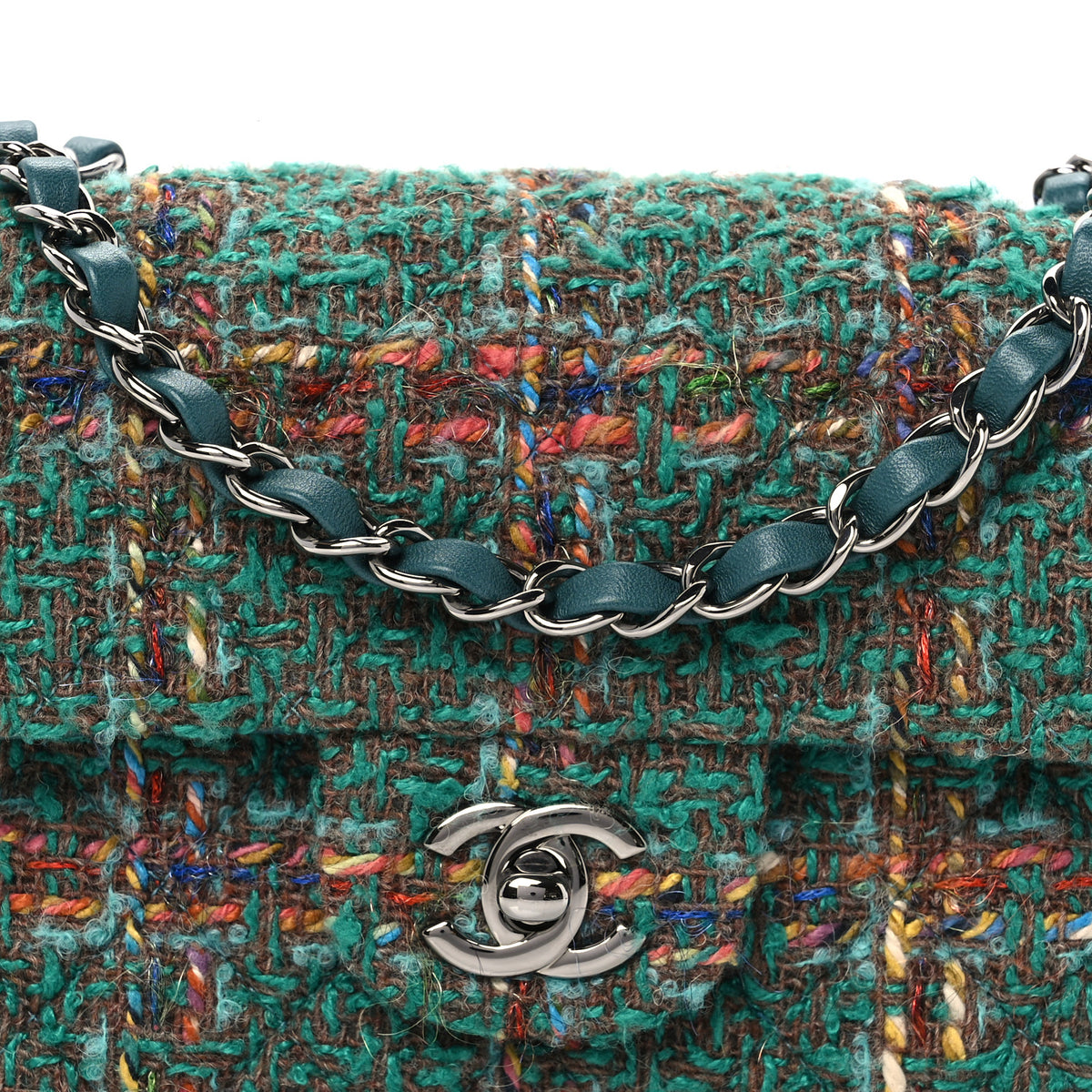 Chanel Tweed Quilted Mini Rectangular Flap Green 8 of 10
